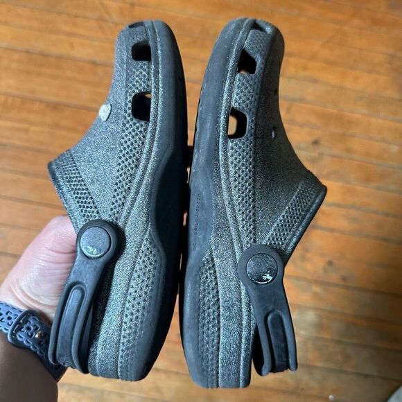 Crocs black & silver glitter rubber washable 2 slip on shoes - Picture 6 of 6